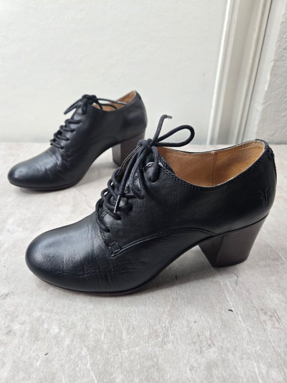 Frye Black Leather Lace-Up Ankle Booties